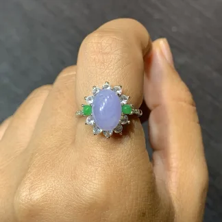 Lavender Natural Jadeite Cabochon Ring — S925 Silver · No. 6C84