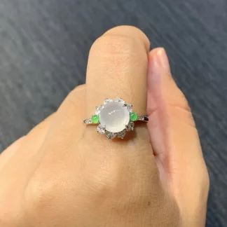 Icy Glowing Natural Jadeite Cabochon Ring — S925 Silver · No. 7092