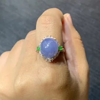 Deep Lavender Natural Jadeite Cabochon Ring — S925 Silver · No. 0021