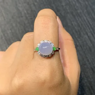 High-Icy Lavender Natural Jadeite Cabochon Ring — S925 Silver · No. D8E7