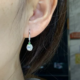 Icy Glowing Natural Jadeite Cabochon Hook Earrings — S925 Silver · No. 92F7