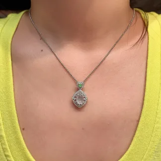 High-Icy Glowing Natural Jadeite Cabochon Pendant — S925 Silver · No. F925
