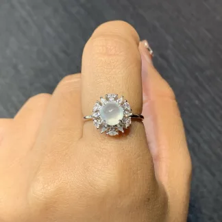 Icy Glowing Natural Jadeite Cabochon Ring — S925 Silver · No. 0F67