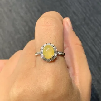 High-Icy Honey Yellow Natural Jadeite Cabochon Ring — S925 Silver · No. 2FF0