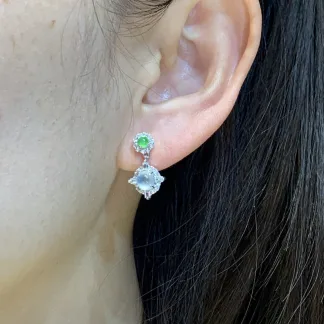 High-Icy Glowing Natural Jadeite Cabochon Drop Earrings — S925 Silver · No. D0A2