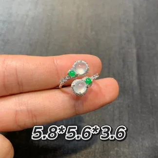 Icy Glowing Natural Jadeite Cabochon Ring — S925 Silver · No. 5B99