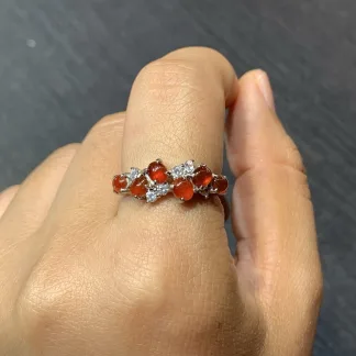 High-Icy Russet Red Natural Jadeite Cabochon Ring — S925 Silver · No. 2CD2