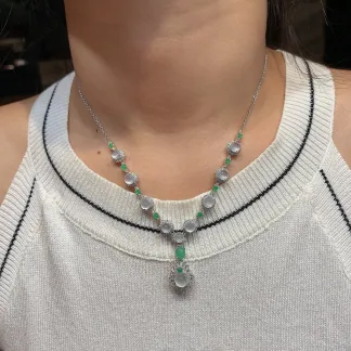 High-Icy Glowing Natural Jadeite Cabochon Necklace — S925 Silver · No. C541