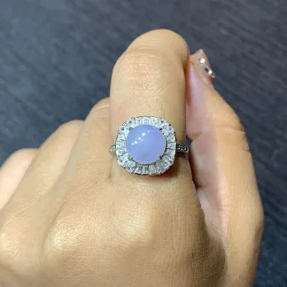Icy Lavender Natural Jadeite Cabochon Ring — S925 Silver · No. 5D5C