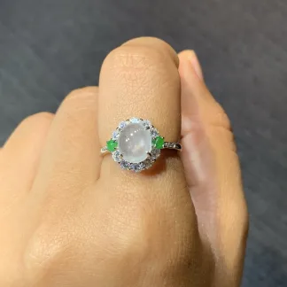 High-Icy Glowing Natural Jadeite Cabochon Ring — S925 Silver · No. FBE6