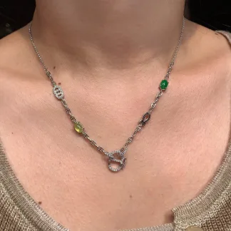 High-Icy Yellow and Green Natural Jadeite Convertible Cabochon Chain — S925 Silver · No. 9A15