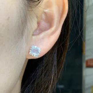 Icy Glowing Natural Jadeite Cabochon Stud Earrings — S925 Silver · No. 39C4