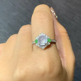 High-Icy Glowing Natural Jadeite Cabochon Ring — S925 Silver · No. 1641
