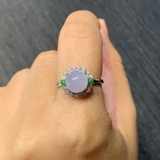Icy Lavender Natural Jadeite Cabochon Ring — S925 Silver · No. B582