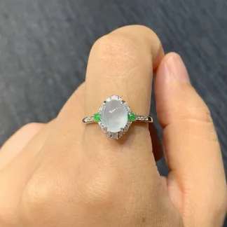 High-Icy Glowing Natural Jadeite Cabochon Ring — S925 Silver · No. FE71
