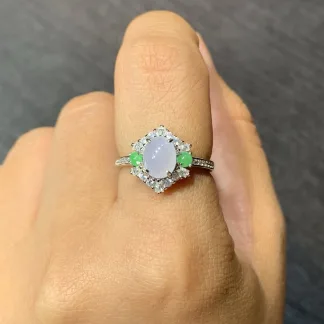 Pale Lavender Natural Jadeite Cabochon Ring — S925 Silver · No. 5A4B