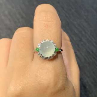 High-Icy Glowing Clear Natural Jadeite Cabochon Ring — S925 Silver · No. C321