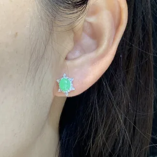 High-Icy Soft Vivid Green Natural Jadeite Cabochon Stud Earrings — S925 Silver · No. F4C3