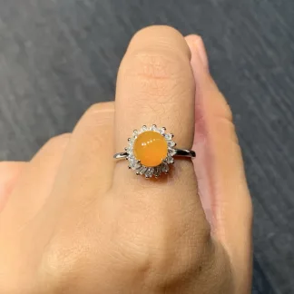 High-Icy Orange-Yellow Natural Jadeite Cabochon Ring — S925 Silver · No. 371F