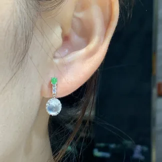 High-Icy Radiant Cabochon Natural Jadeite Cabochon Drop Earrings — S925 Silver · No. 5ED6