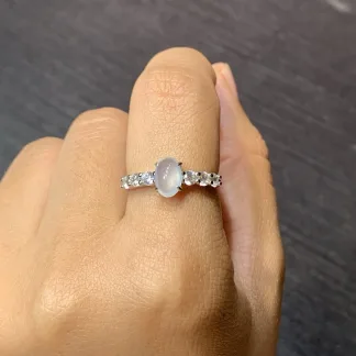 High-Icy Glowing Natural Jadeite Cabochon Ring — S925 Silver · No. 2E36