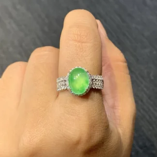 High-Icy Clear Green Natural Jadeite Cabochon Ring — S925 Silver · No. BAC5