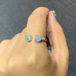 High-Icy Lavender and Green Natural Jadeite Cabochon Ring — S925 Silver · No. 3208