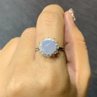 Icy Lavender Natural Jadeite Cabochon Ring — S925 Silver · No. 79EA