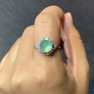 Icy Clear Green Natural Jadeite Cabochon Ring — S925 Silver · No. DF95