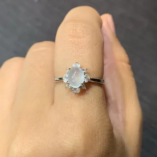 High-Icy Glowing Natural Jadeite Cabochon Ring — S925 Silver · No. 47D8