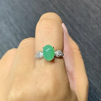 Icy Vivid Green Natural Jadeite Cabochon Ring — S925 Silver · No. DF26