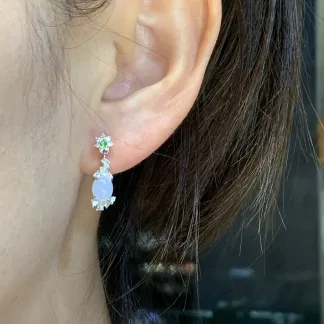 Icy Lavender Natural Jadeite Cabochon Drop Earrings — S925 Silver · No. 5F42