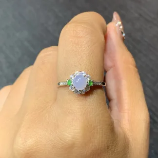 Icy Lavender Cabochon Petite Natural Jadeite Ring — S925 Silver · No. E514