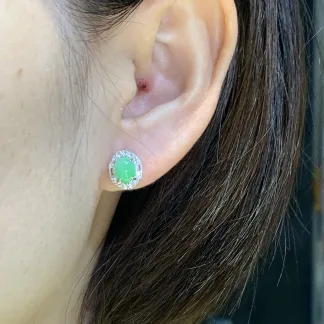 High-Icy Multicolor Cabochon Natural Jadeite Three-Piece Cabochon Set — S925 Silver · No. E5BE