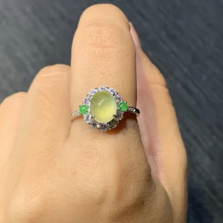 High-Icy Honey Yellow Natural Jadeite Cabochon Ring — S925 Silver · No. CB8D
