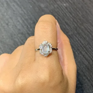 High-Icy Glowing Natural Jadeite Cabochon Ring — S925 Silver · No. B6F3