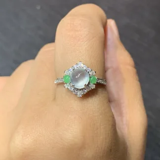 High-Icy Glowing Natural Jadeite Cabochon Ring — S925 Silver · No. 6CE7