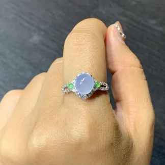 High-Icy Lavender Natural Jadeite Cabochon Ring — S925 Silver · No. BE6E