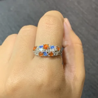 High-Icy Russet Red Natural Jadeite Cabochon Ring — S925 Silver · No. 0D9C