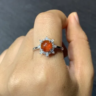 High-Icy Russet Red Natural Jadeite Cabochon Ring — S925 Silver · No. F534