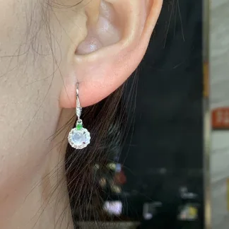 High-Icy Glowing Natural Jadeite Cabochon Drop Earrings — S925 Silver · No. 41A9