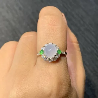 Icy Lavender Natural Jadeite Cabochon Ring — S925 Silver · No. 306A