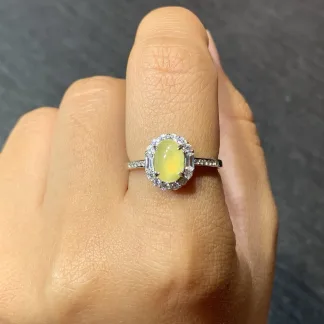 High-Icy Honey Yellow Natural Jadeite Cabochon Ring — S925 Silver · No. 8D4F