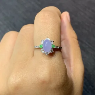 Lavender Natural Jadeite Cabochon Ring — S925 Silver · No. 3D4B