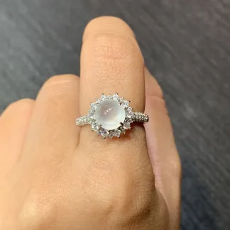 High-Icy Layered Cabochon Natural Jadeite Cabochon Ring — S925 Silver · No. C24A
