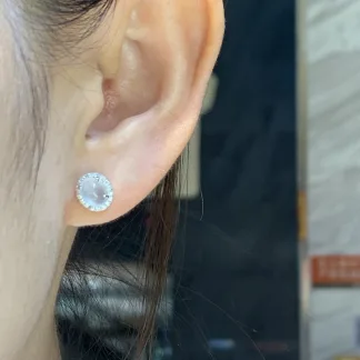 High-Icy Glowing Natural Jadeite Cabochon Stud Earrings — S925 Silver · No. DBA7