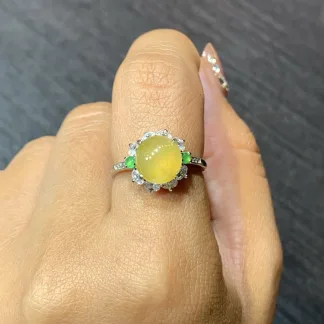 Icy Honey Yellow Natural Jadeite Cabochon Ring — S925 Silver · No. CA0A