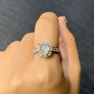 High-Icy Glowing Natural Jadeite Cabochon Ring — S925 Silver · No. 7C36
