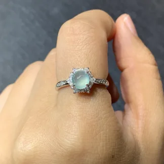 High-Icy Clear Natural Jadeite Cabochon Ring — S925 Silver · No. 29F6