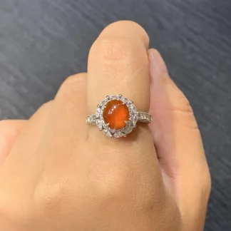 High-Icy Russet Red Natural Jadeite Cabochon Ring — S925 Silver · No. 83B6